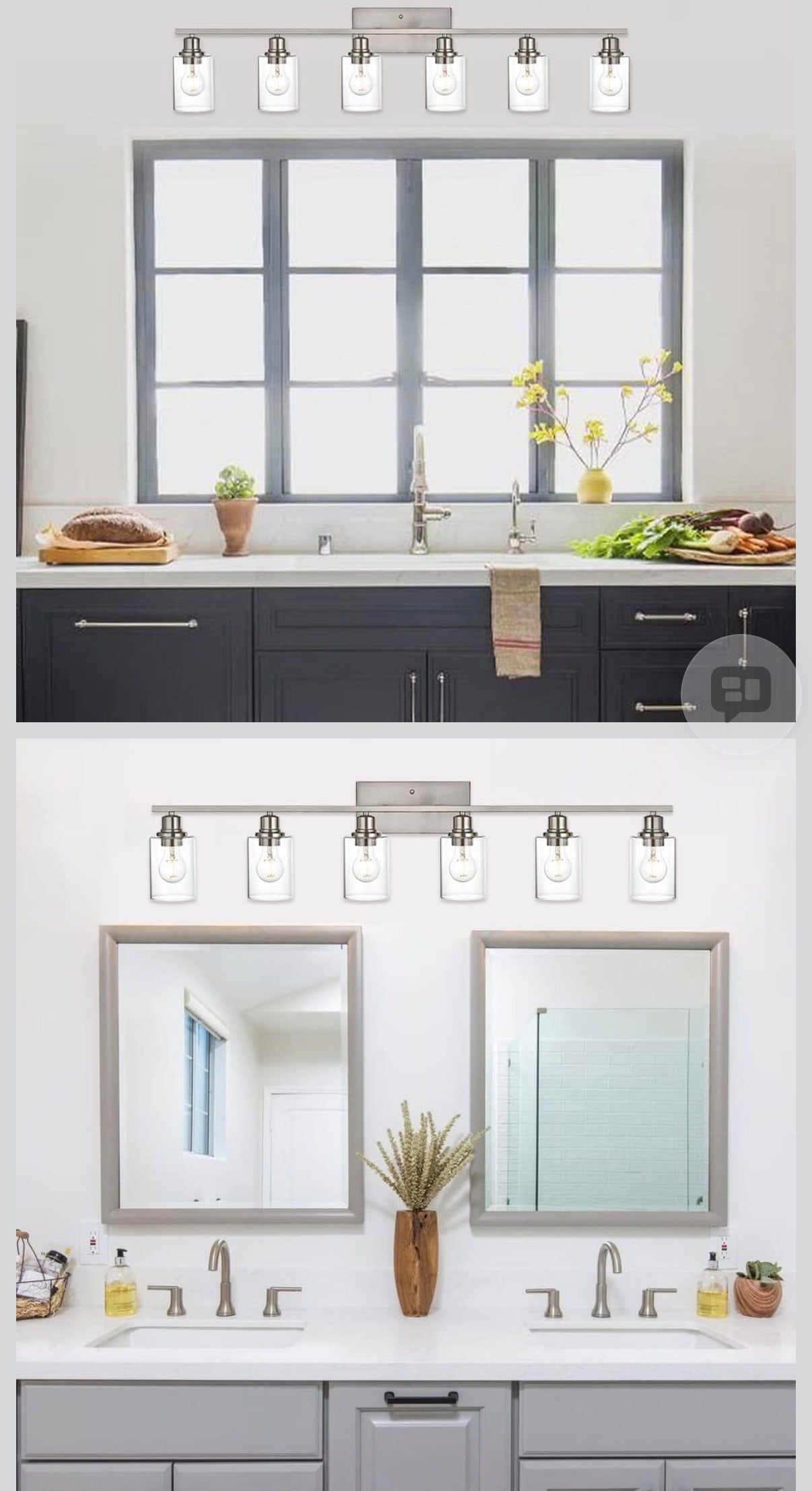 VINLUZ 6 Light Bathroom Lighting Fixture in Brushed Nickel Finish,Classic Metal Wall Mounted Lamp Over Mirror with Clear Glass Shade Industrial Vanity Light