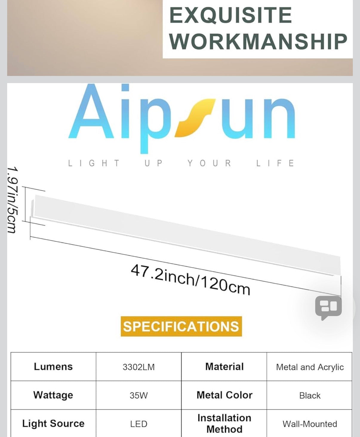 Aipsun 2 Pack Modern Outdoor Wall Lights - 47.2inch Long Strip LED Exterior Porch Lights, 3000K