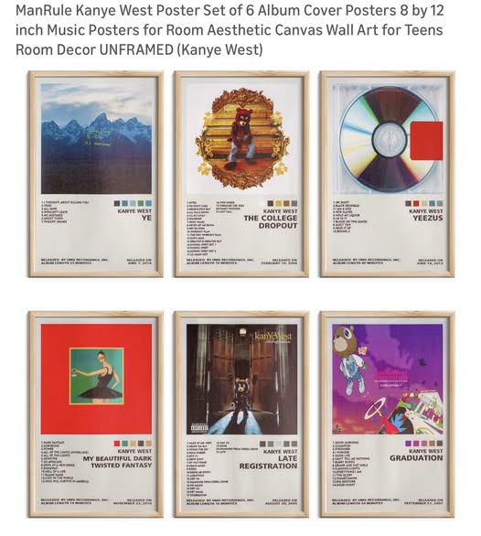 6PC CANVAS PICS KANYE WEST ALBUMS NO FRAME CANVAS PRINT ONLY