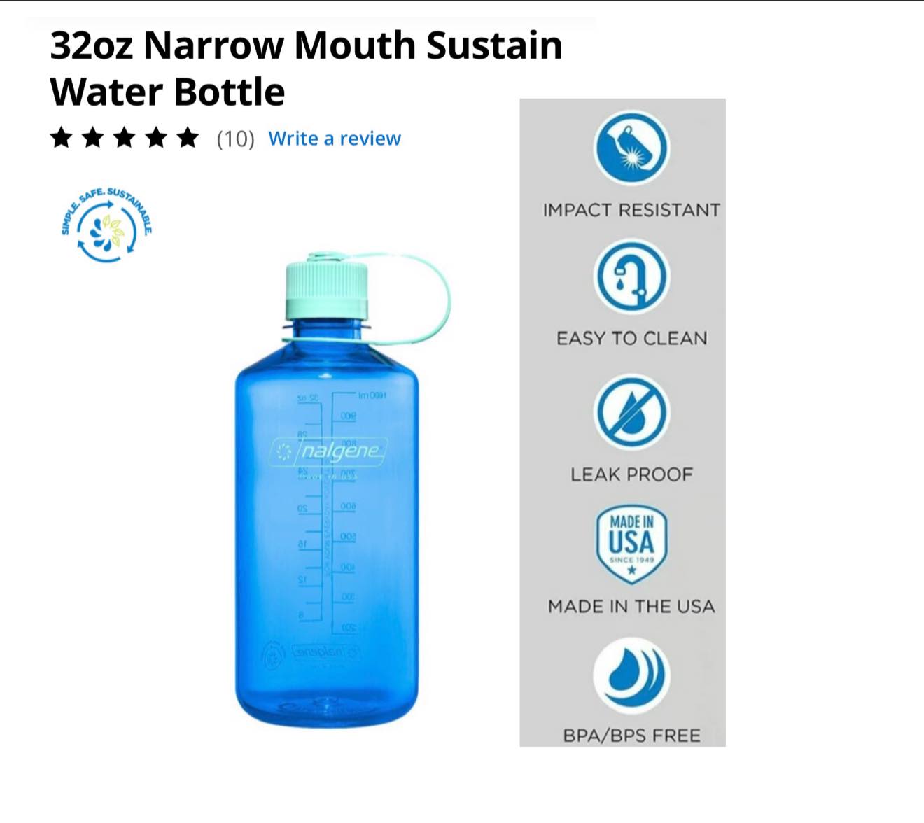NALGENE NARROW MOUTH 32OZ WATER BOTTLE