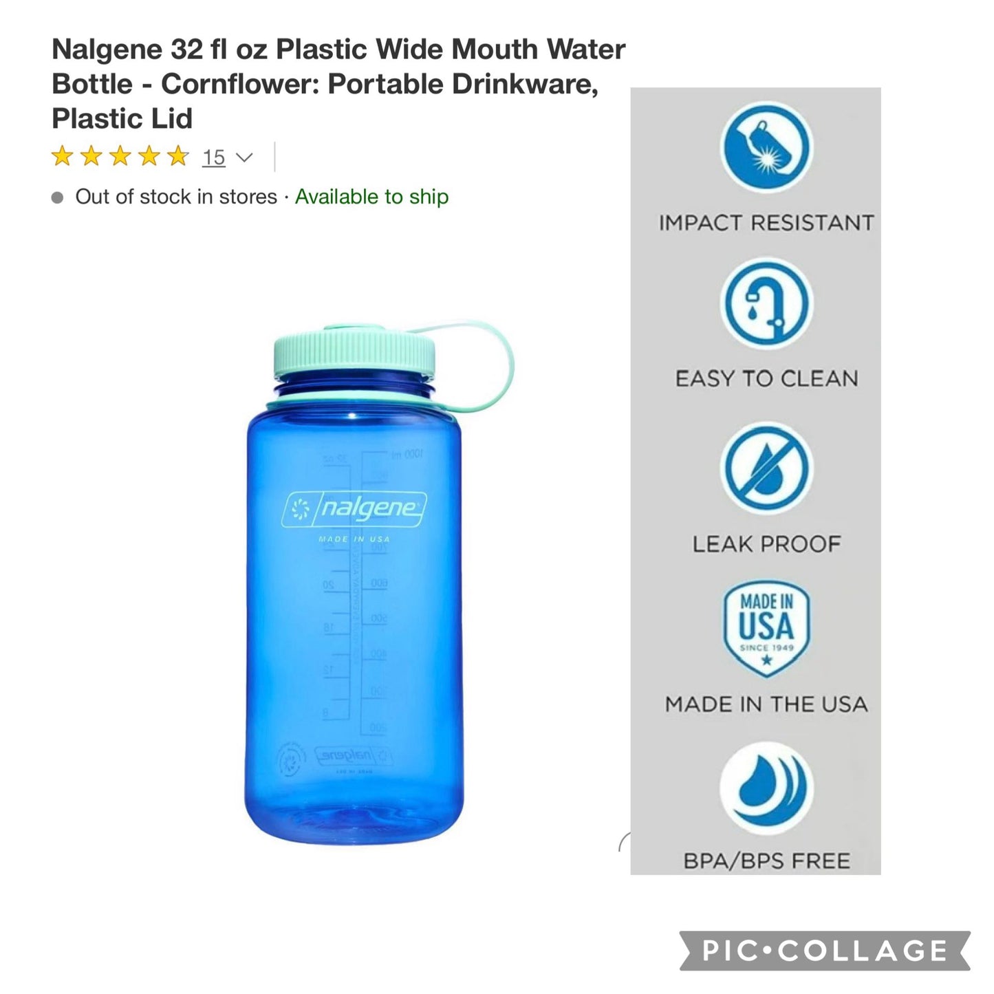NALGENE WIDE MOUTH 32 OZ WATER BOTTLE