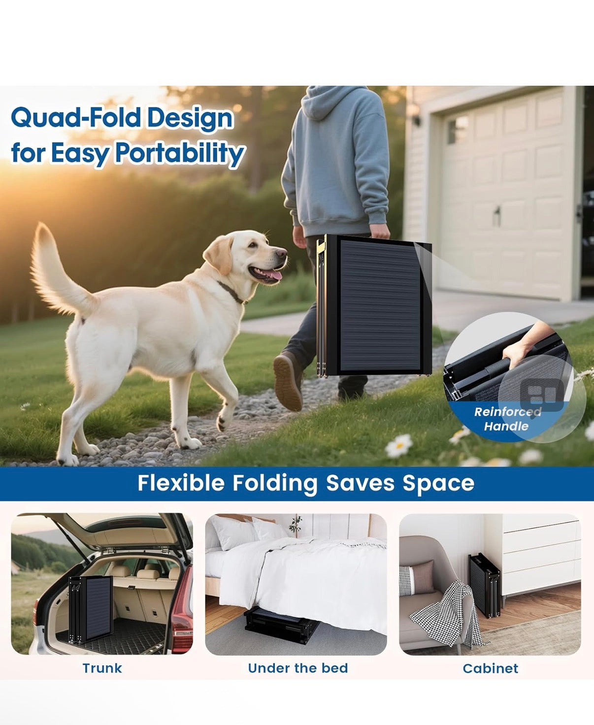 71" Long & 17.3" Wide Folding Dog Ramp for Car, SUV & Truck – Portable Pet Ramp with Non-Slip Surface, Extra Wide Steps for Large Dogs Up to 250LBS