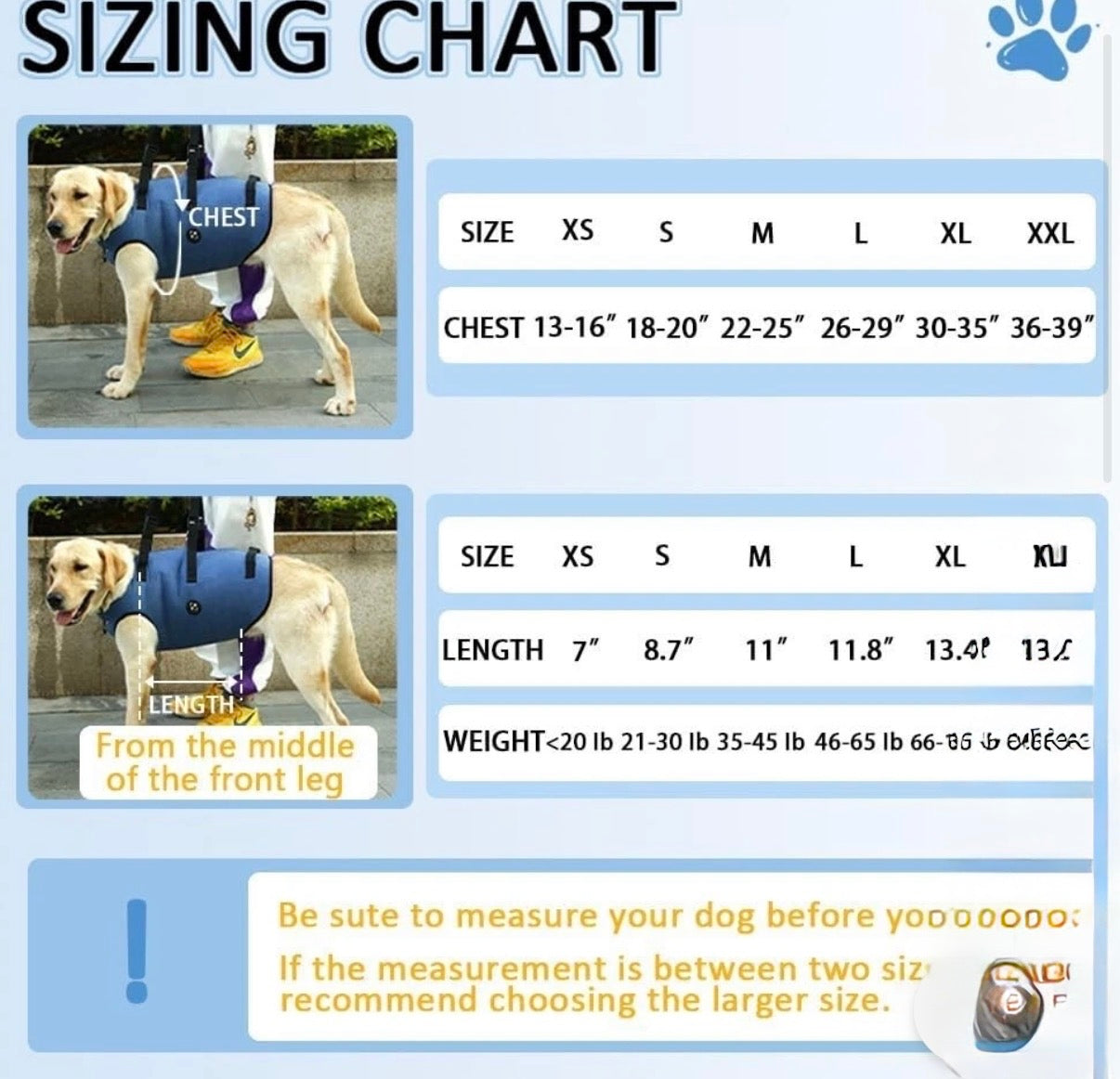Coodeo Dog Lift Harness, Pet Support & Rehabilitation Sling Lift Adjustable SZ XL
