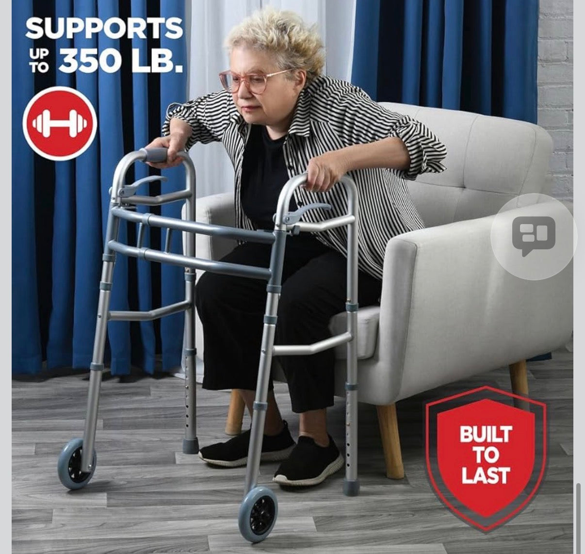 Medical king Walkers for Seniors Aluminum Lightweight Walker with Wheels, Adjustable Width and Height, Folding Walker for Elderly, Handicapped, Disabled 2 Wheels in Front