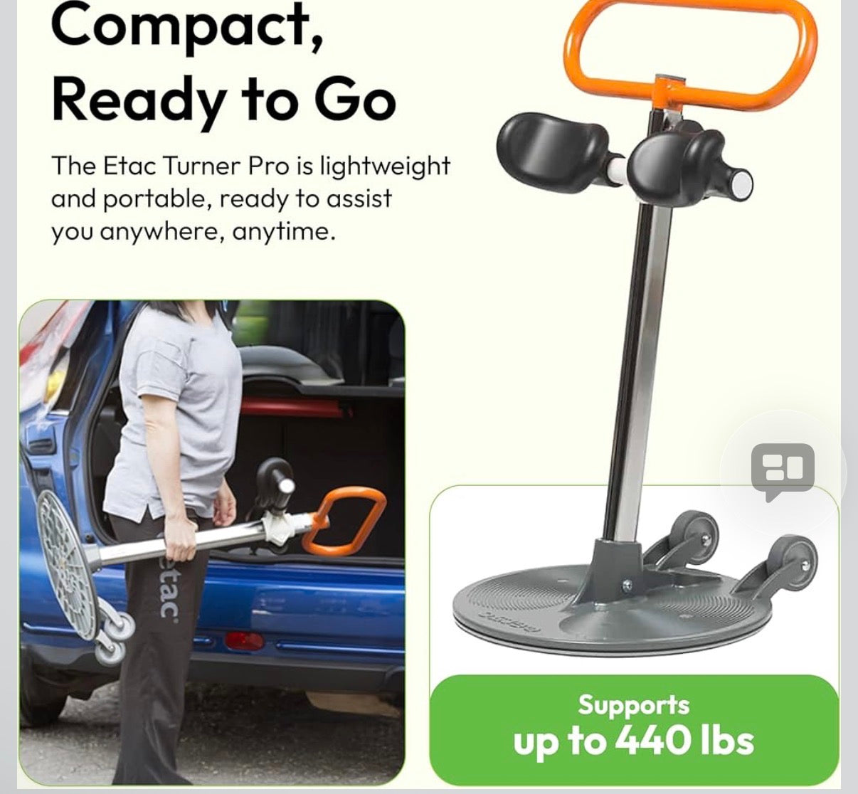 Etac Turner PRO Patient Transfer Aid - Sit to Stand Lift for Elderly with High Safe Working Load (440 lbs) - Patient Lift and Mobility Assist for Safer Transfers with Platform Disc & Anti-Slip Bottom