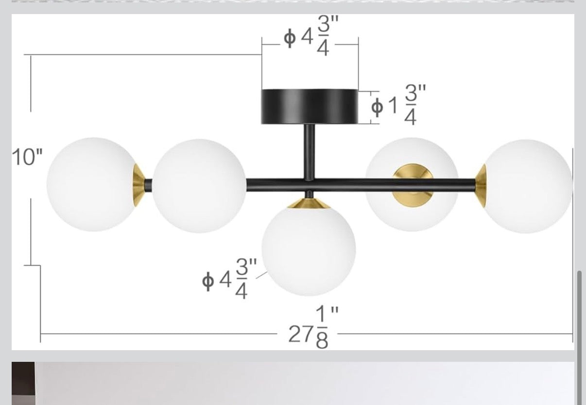 Bathroom Vanity Lights, 5-Light Black and Gold LED Bathroom Light Fixtures, Mid Century Modern Dimmable LED Bathroom Lights Ceiling Light, Wall Sconces Wall Lights with Frosted Milk Glass, 3000K