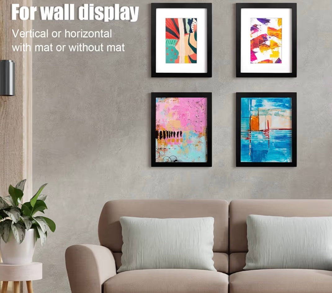 8X10 PICTURE FRAME BLACK WOOD FRAME PLEXIGLASS SET OF 4 4X6, 5X7, 8X10