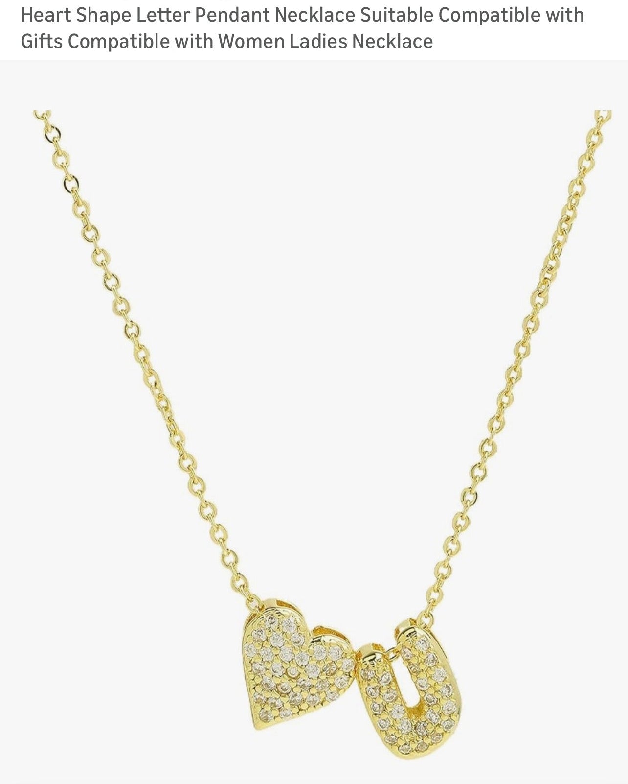 HEART AND LETTER U PENDANT NECKLACE