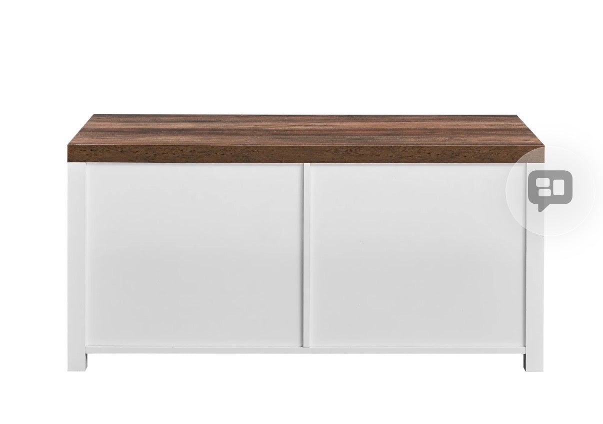 Manor Park Farmhouse Sliding Door Litter Box Bench, Solid White ASSEMBLY REQUIRED