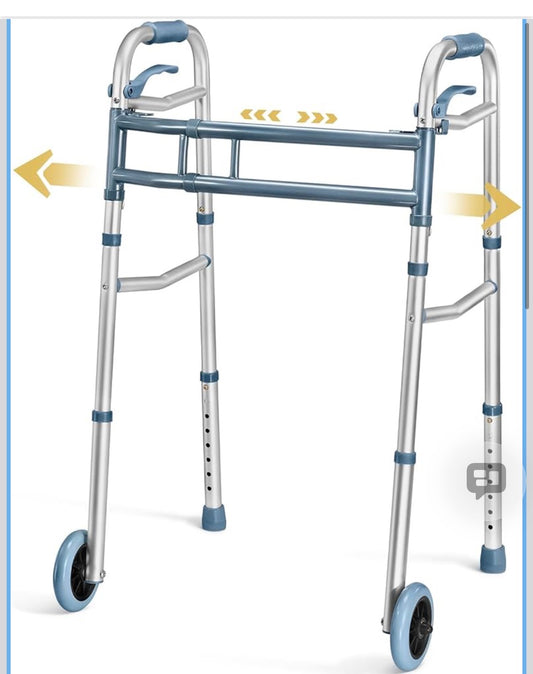 Medical king Walkers for Seniors Aluminum Lightweight Walker with Wheels, Adjustable Width and Height, Folding Walker for Elderly, Handicapped, Disabled 2 Wheels in Front