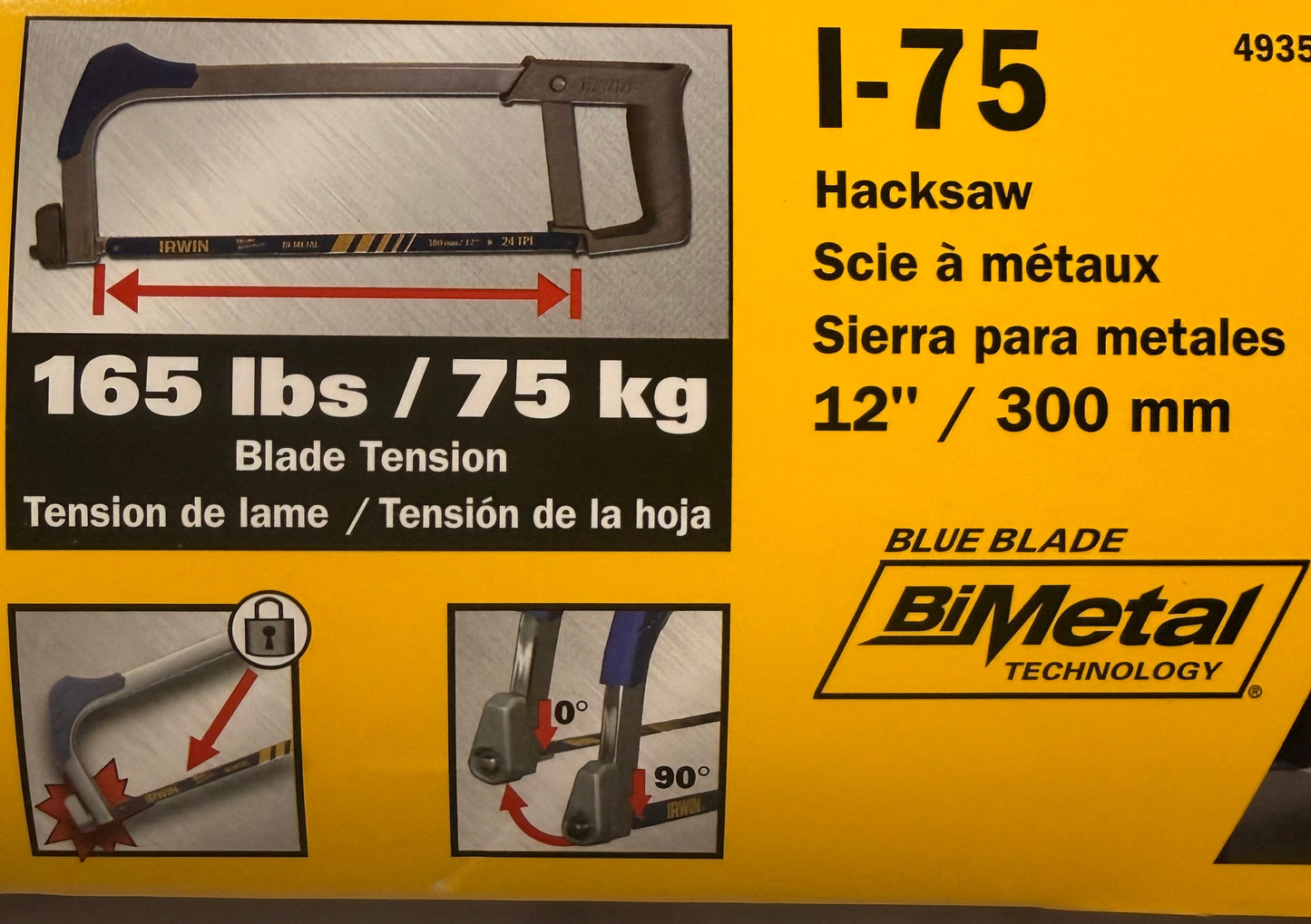 IRWIN I-75 Hacksaw 12 Inch 300mm 90 Degrees Lifetime Guarantee