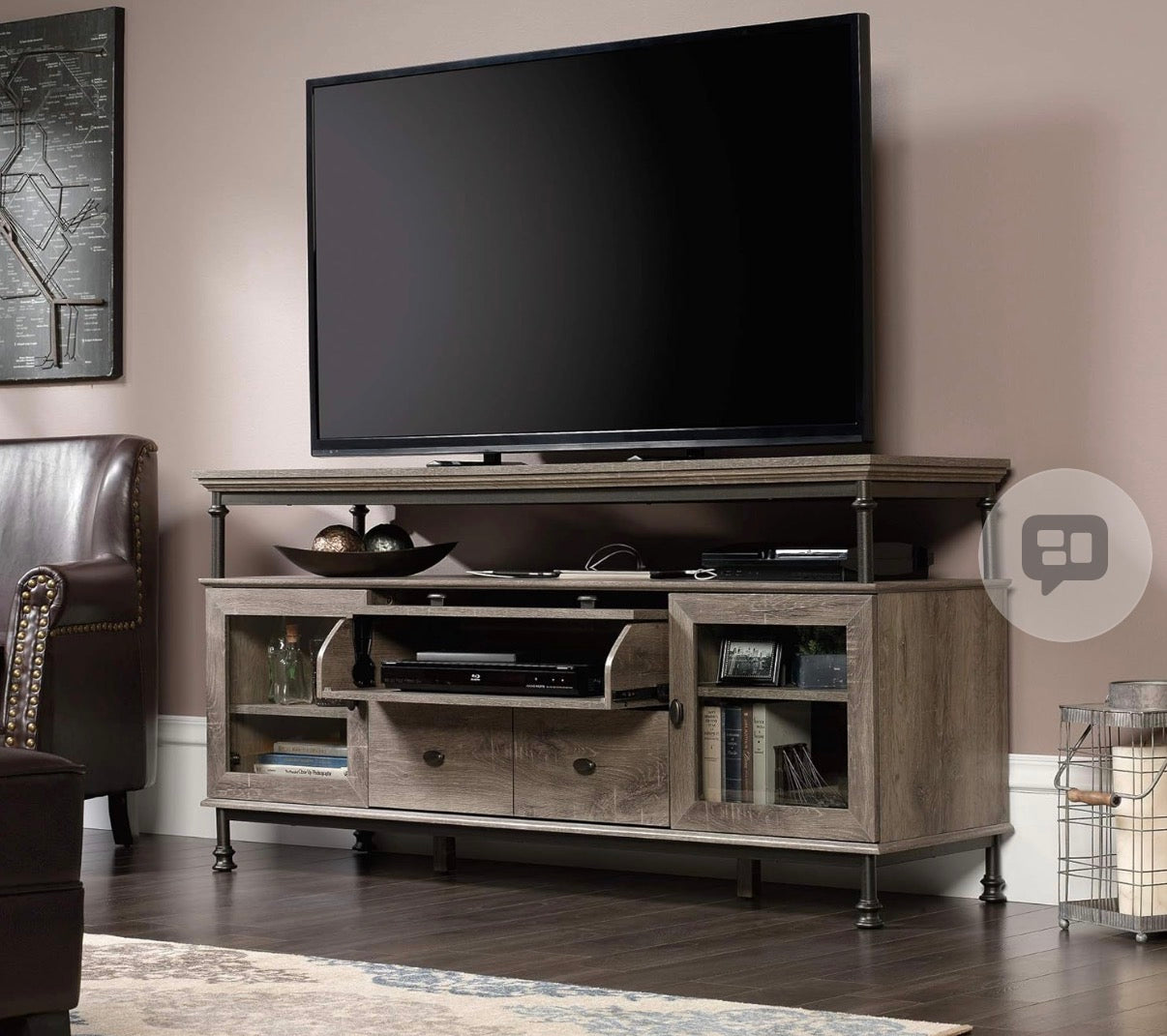 Sauder Canal Street Entertainment Credenza, For TV's up to 60", Northern Oak Finish.      **Assembled**￼