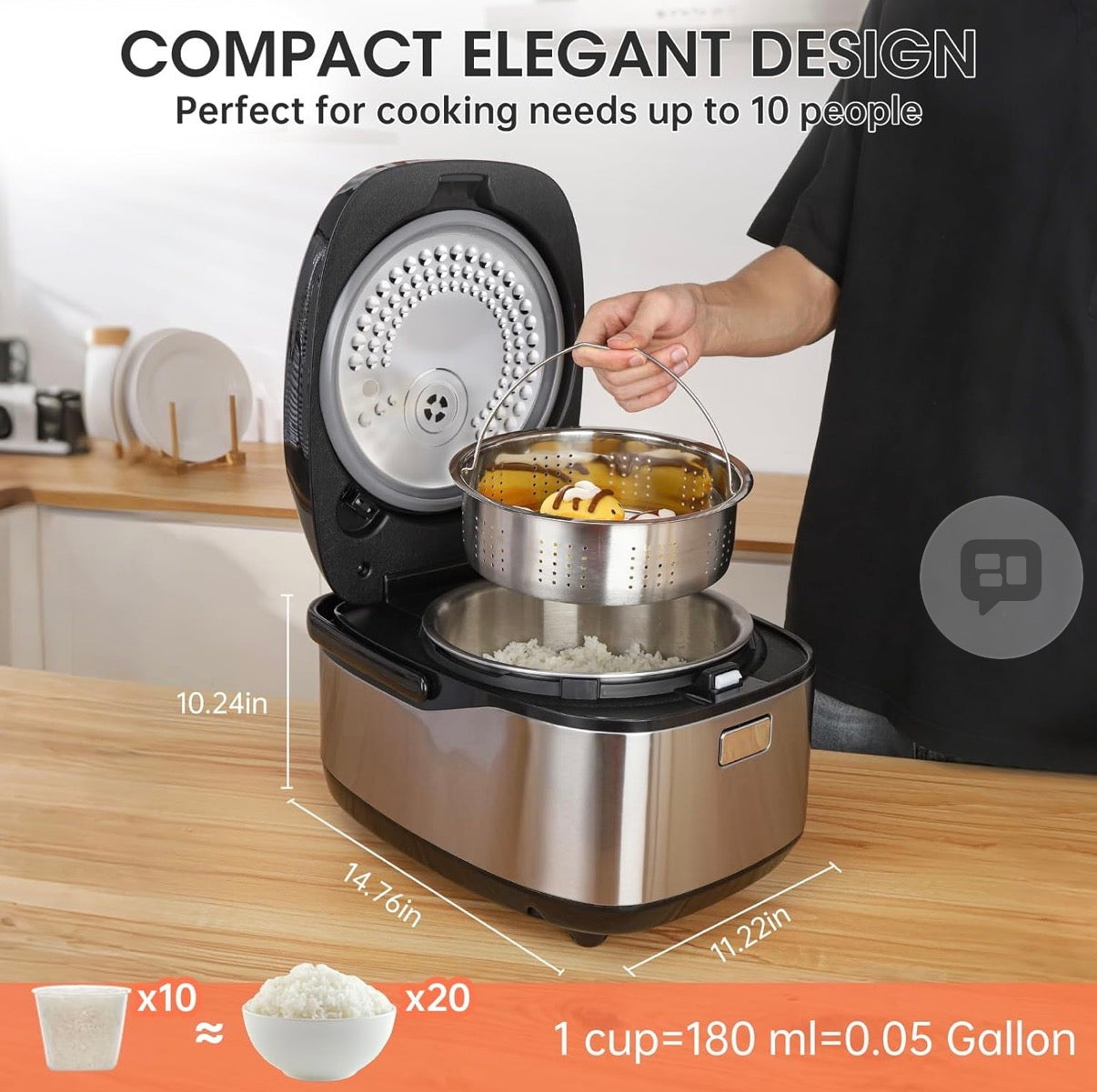 Rice Cooker 10 Cup Uncooked / 20 Cup Cooked,Induction Heating & Fuzzy Logic Technology,Electric Smart Rice Cooker With LCD Display,11 Multi Portable Rice Maker,Delay Timer & Auto Keep Warm