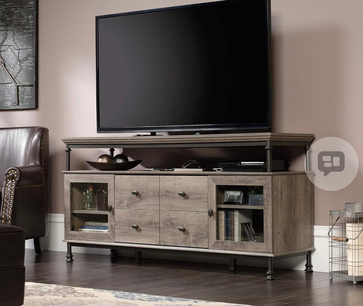 Sauder Canal Street Entertainment Credenza, For TV's up to 60", Northern Oak Finish.      **Assembled**￼