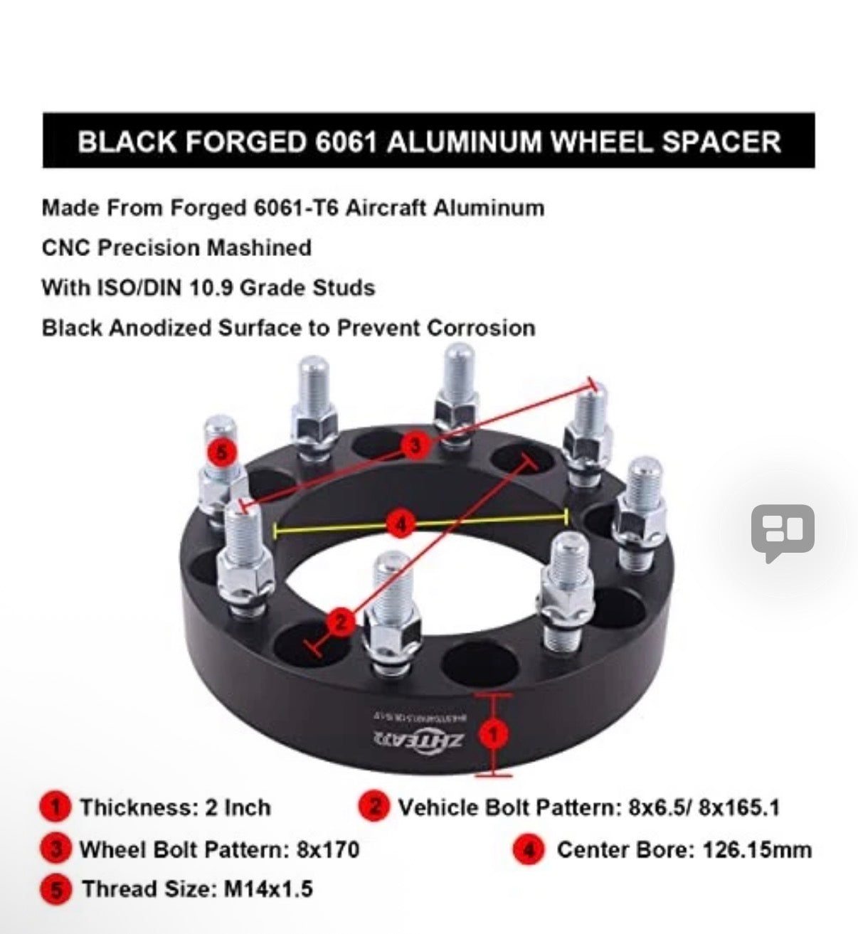 8x6.5 to 8x170 Forged Wheel
Adapters 14x1.5 Studs Compatible with Chevy 2 inch