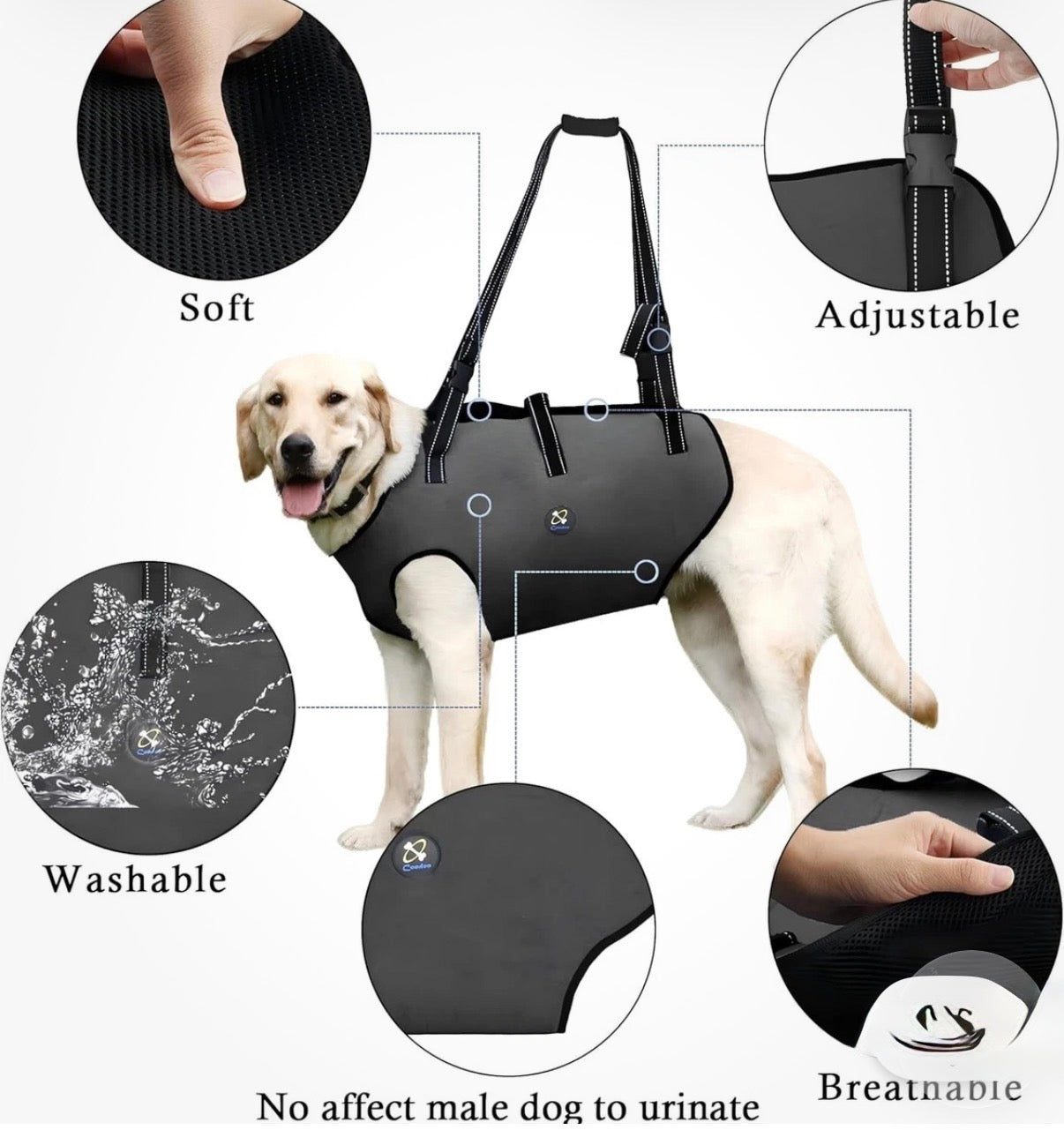Coodeo Dog Lift Harness, Pet Support & Rehabilitation Sling Lift Adjustable   SZ XL