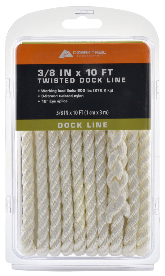 Ozark Trail Nylon Dock Line 3/8" X 10' 3-Strand Twisted
