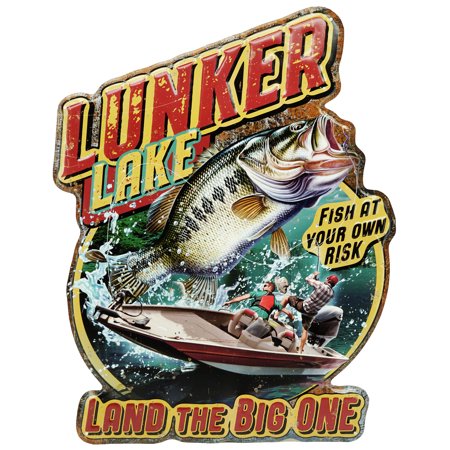 Lunker Lake Fish Risk Tin Sign 17x22 Rustic Decor