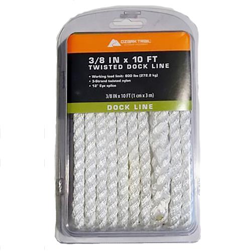 Ozark Trail Nylon Dock Line 3/8" X 10' 3-Strand Twisted