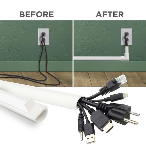 Cable Management Kit 16 ft, Hide and Organize Wires - White