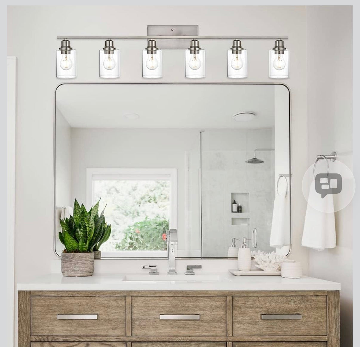 VINLUZ 6 Light Bathroom Lighting Fixture in Brushed Nickel Finish,Classic Metal Wall Mounted Lamp Over Mirror with Clear Glass Shade Industrial Vanity Light