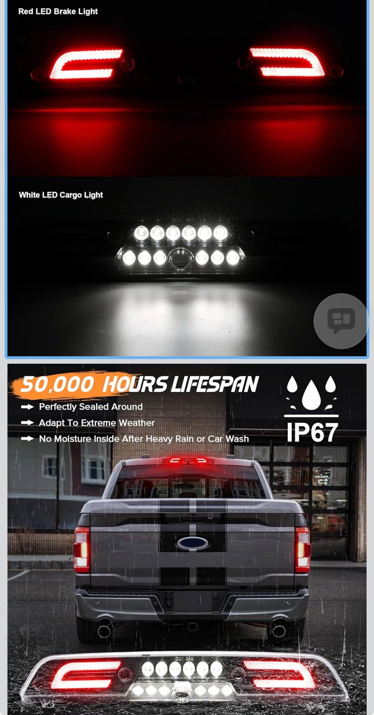 3rd Third Brake Lights LED for F150 2015-2024,for Superduty F250/F350/F450/F550 2017-2024,for Ranger 2019-2024, Cargo Light High Mount Stop Lamp (Clear Lens) Fits Brake Light Camera Version