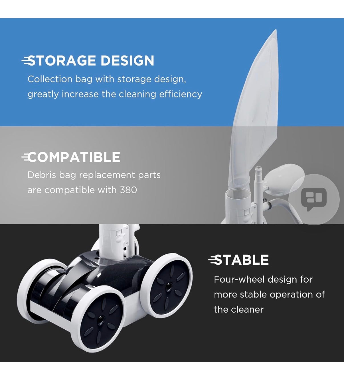 MAKHOON Upgrade Pool Pressure Side Sweeper: Professional Solution for Cleaning Your Swimming Pool (Four Wheels are Better Than Three) Need 1.5" Female Thread Pool Booster Pump Inlet, 4 Bar Pressure