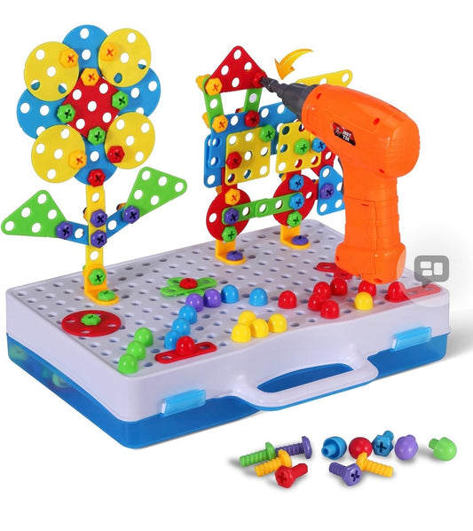 STEM Building Toys for Kids Ages 4-8 | 224-Piece STEM Drill & Build Kit with Screwdriver, Pegboard | Educational Toys for 5+ Year Old Boys Girls | Gift for Birthdays