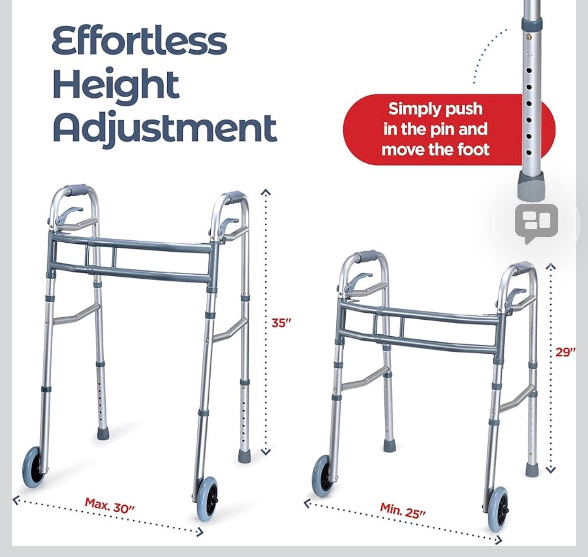 Medical king Walkers for Seniors Aluminum Lightweight Walker with Wheels, Adjustable Width and Height, Folding Walker for Elderly, Handicapped, Disabled 2 Wheels in Front