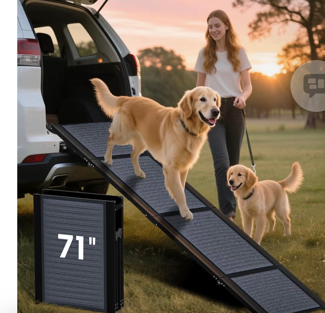 71" Long & 17.3" Wide Folding Dog Ramp for Car, SUV & Truck – Portable Pet Ramp with Non-Slip Surface, Extra Wide Steps for Large Dogs Up to 250LBS