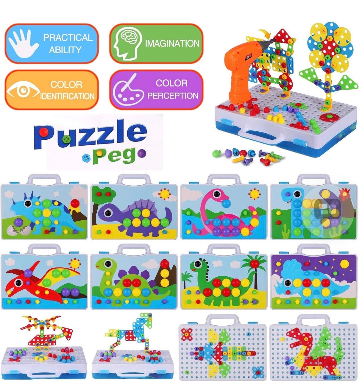 STEM Building Toys for Kids Ages 4-8 | 224-Piece STEM Drill & Build Kit with Screwdriver, Pegboard | Educational Toys for 5+ Year Old Boys Girls | Gift for Birthdays