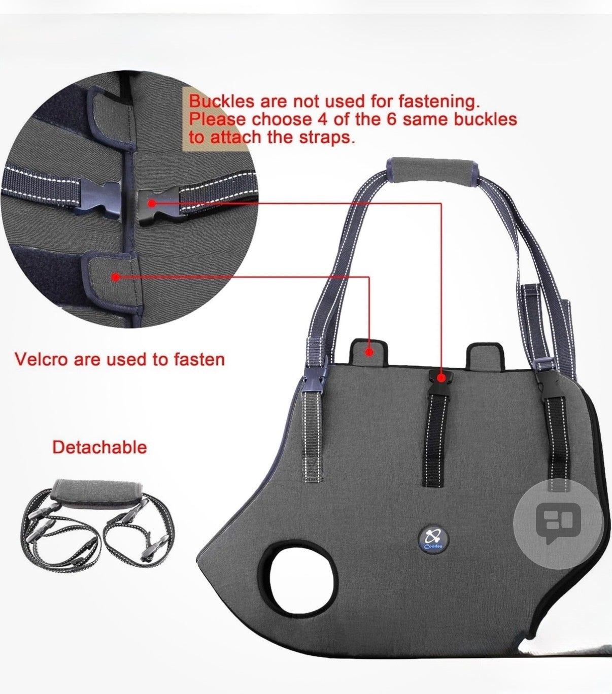 Coodeo Dog Lift Harness, Pet Support & Rehabilitation Sling Lift Adjustable   SZ XL