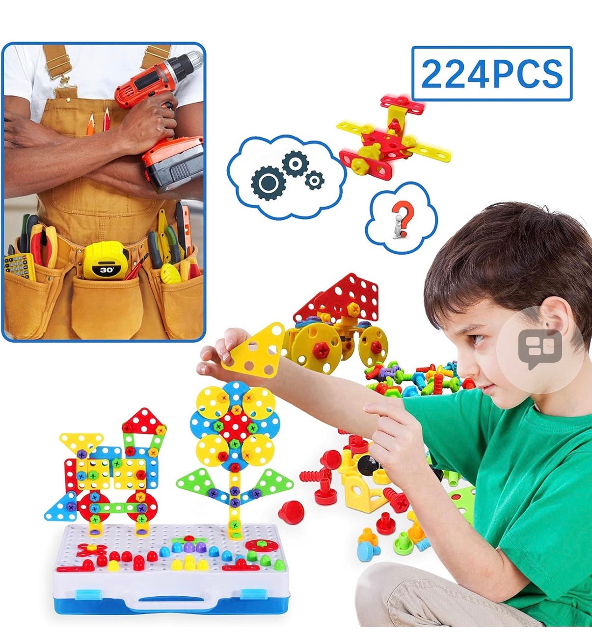 STEM Building Toys for Kids Ages 4-8 | 224-Piece STEM Drill & Build Kit with Screwdriver, Pegboard | Educational Toys for 5+ Year Old Boys Girls | Gift for Birthdays