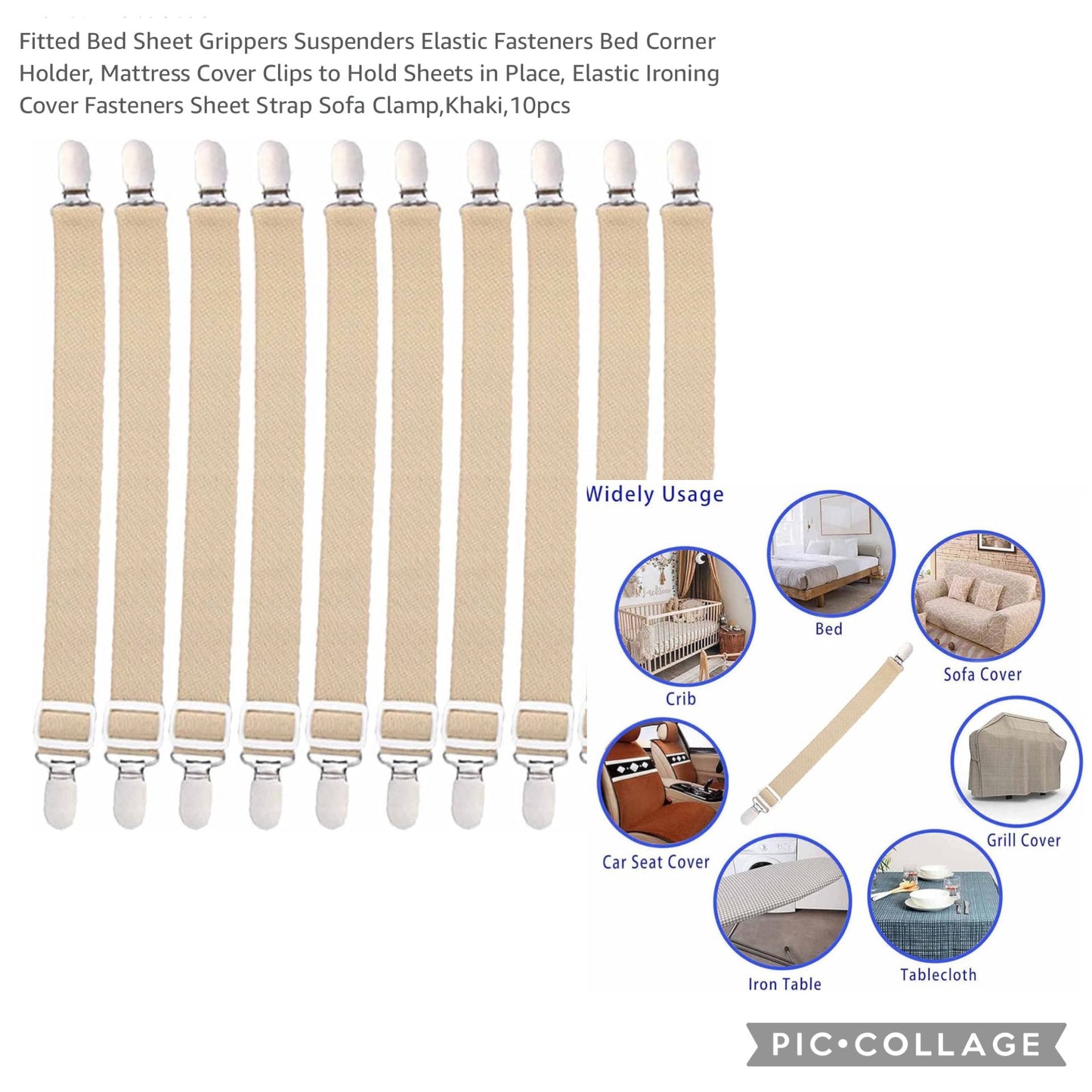 FITTED BED SHEET GRIPPERS 10PC KHAKI