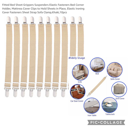 FITTED BED SHEET GRIPPERS 10PC KHAKI