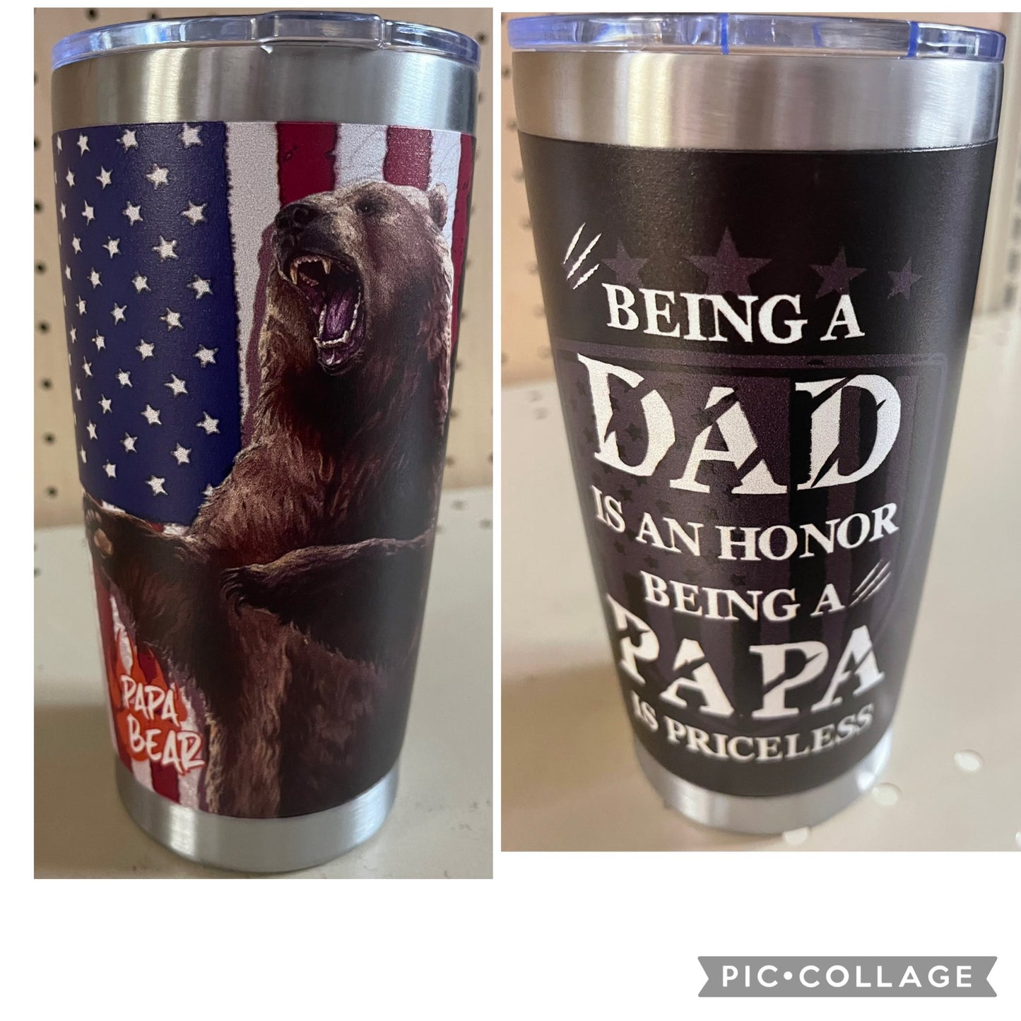 20 OZ TUMBLER PAPA AMERICAN FLAG BEAR