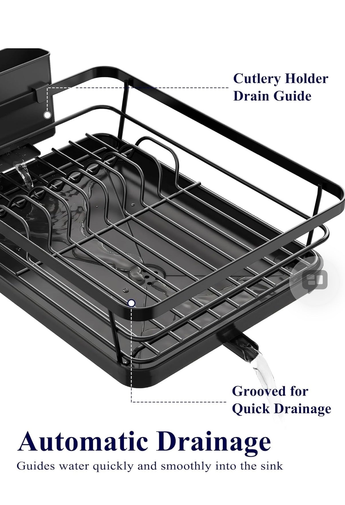 Kitsure Dish Drying Rack for Kitchen Counter, Stainless Steel Sink Organization and Storage Essentials with Cutlery Holder, Home and Appartment Decor, 12''W x 15.5''L, Black