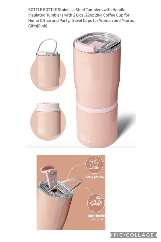 22 OZ 2 IN 1 STAINLESS STEEL TUMBLER W/2 LIDS
