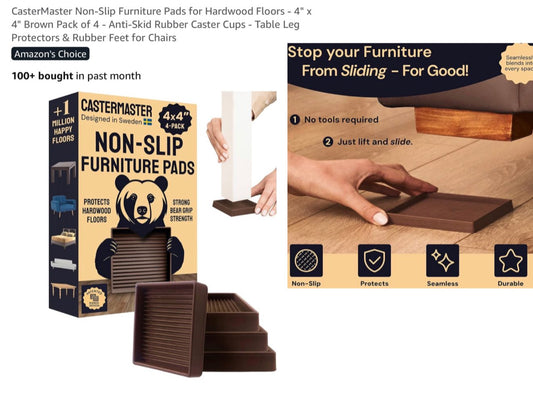 4"x4" brown 4pack furniture floor protectors for hardwood vinyl and tile floors
