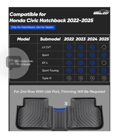 2022-2026 for Honda Civic Hatchback Floor Mats with Backrest Mat, All Weather 6 Pcs TPE Cargo Liners for Civic Hatchback 2022-2025 Trunk Mat Accessories 2022 2023
2024