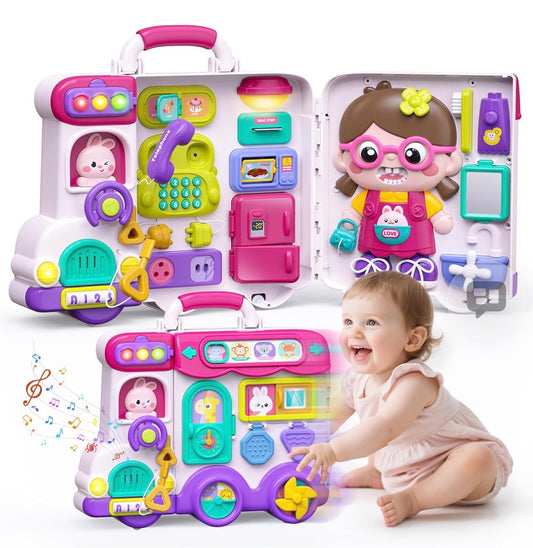 54-in-1 English & Spanish Busy Board Montessori Toys Gift for 1 2 Year Old Girls, Educational Montessori Learning Toys for 1 Year Old, Christmas Toys Gifts for 1 2 Year Old Girl, 1 Year Old Gift Toy