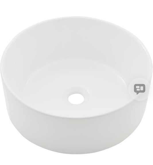 White Round Vessel Sink, BoomHoze 16"x16" Modern Countertop Circle White Porcelain Ceramic Bathroom Sink Above Counter Art Washing Basin