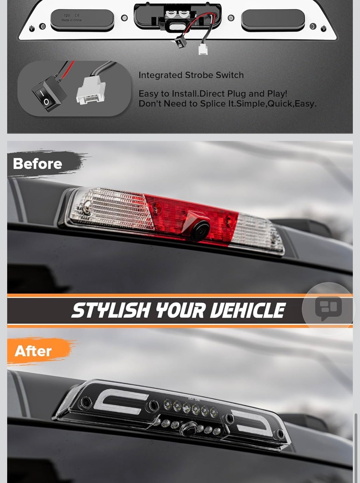 3rd Third Brake Lights LED for F150 2015-2024,for Superduty F250/F350/F450/F550 2017-2024,for Ranger 2019-2024, Cargo Light High Mount Stop Lamp (Clear Lens) Fits Brake Light Camera Version