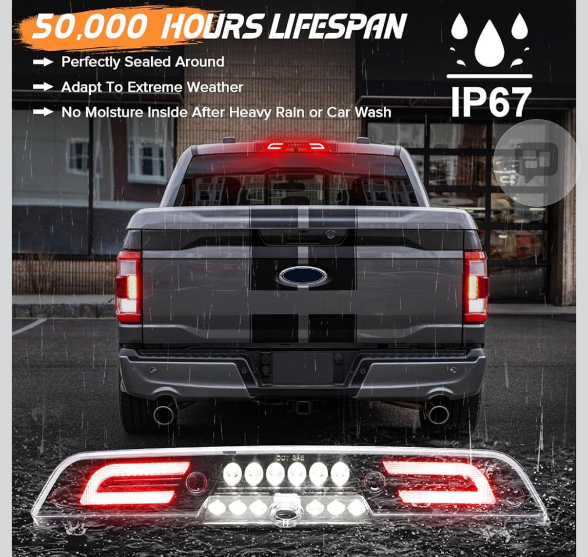 3rd Third Brake Lights LED for F150 2015-2024,for Superduty F250/F350/F450/F550 2017-2024,for Ranger 2019-2024, Cargo Light High Mount Stop Lamp (Clear Lens) Fits Brake Light Camera Version