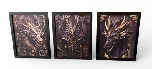 3 8X10 FRAMED CANVAS PRINTS DRAGONS