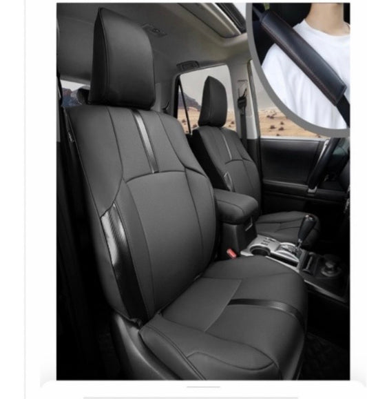 CoverCenter® for Toyota 4Runner Seat Covers 2011-2024(2-Row,5 Seats Model ONLY), Custom-Fit Full Set Black with Carbon Fiber Seat Cover for 4Runner 2024 2023 2022-2011 Luxury Leather Accessories
