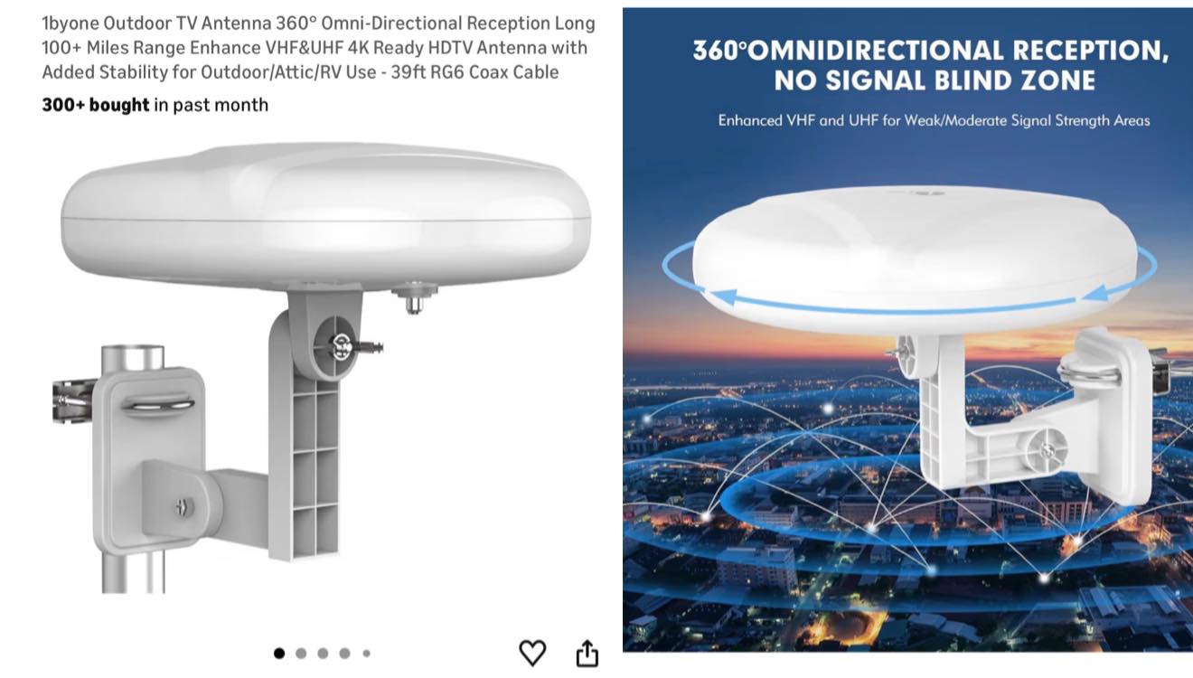 OUTDOOR TV ANTENNA 360 DEGREE RECEPTION 100+ MILE RANGE