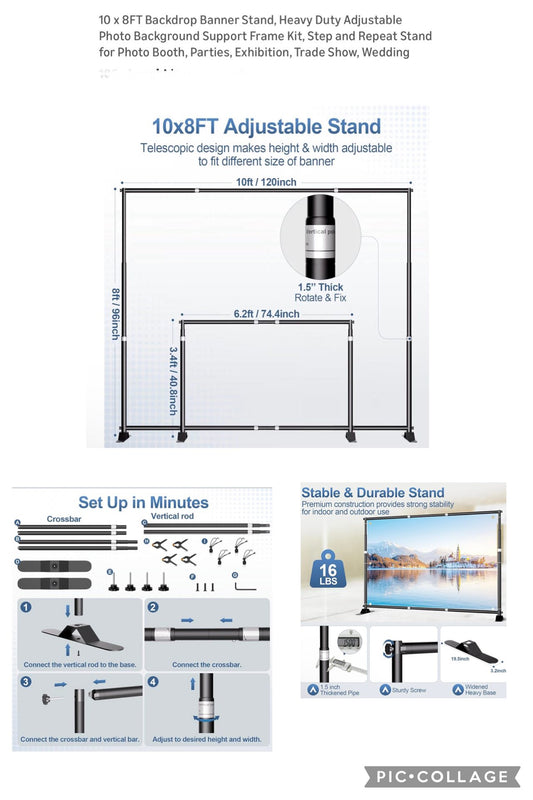 BACK DROP STAND 10'X8' HEAVY DUTY ADJUSTABLE