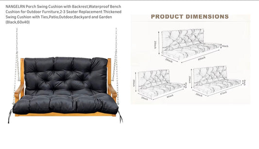 PORCH SWING CUSION 60X40 BLACK WATERPROOF