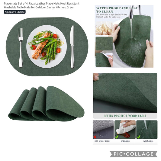 FAUX LEATHER 4 PC PLACEMATS GREEN